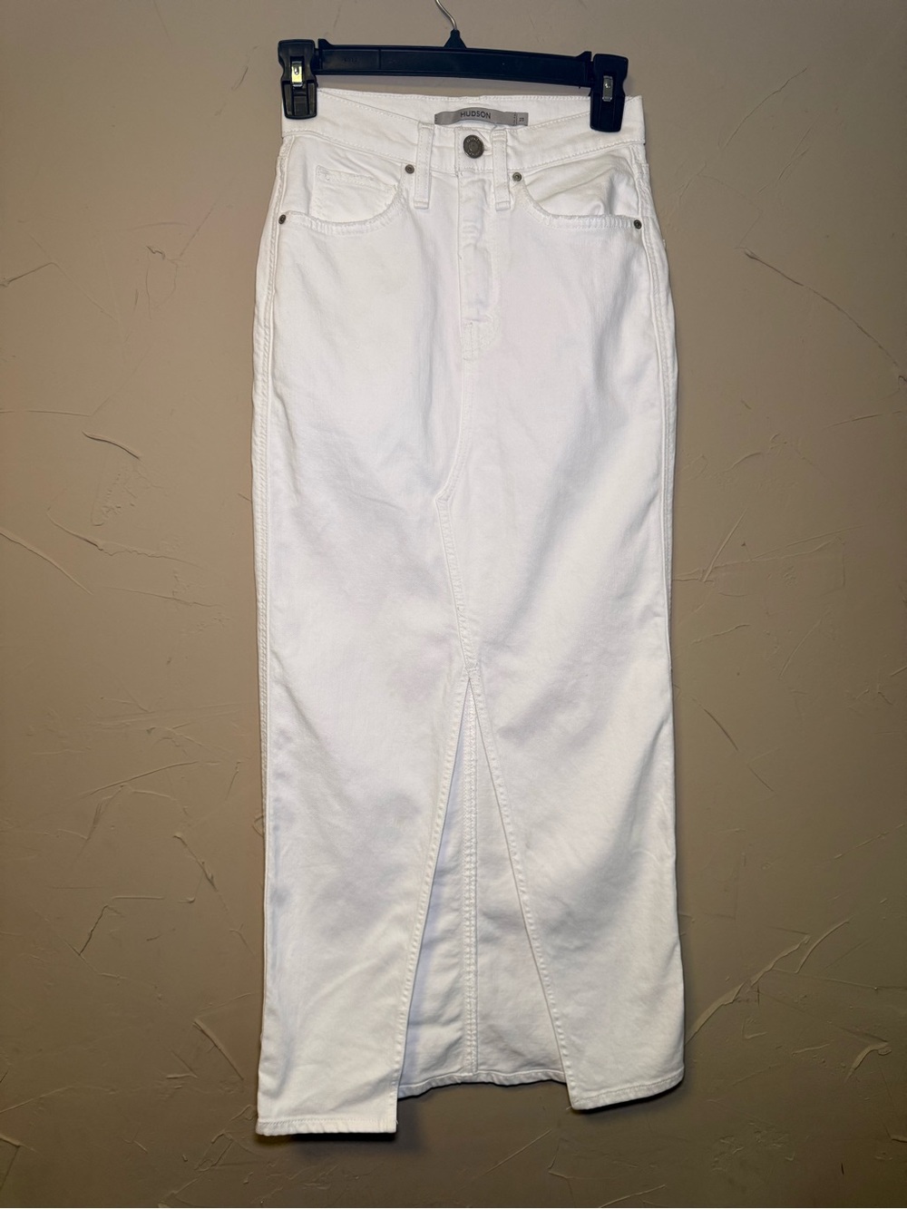 Hudson Jeans Reconstructed White Denim Midi Pencil Skirt Front Slit Size 23/00 - Picture 4 of 14